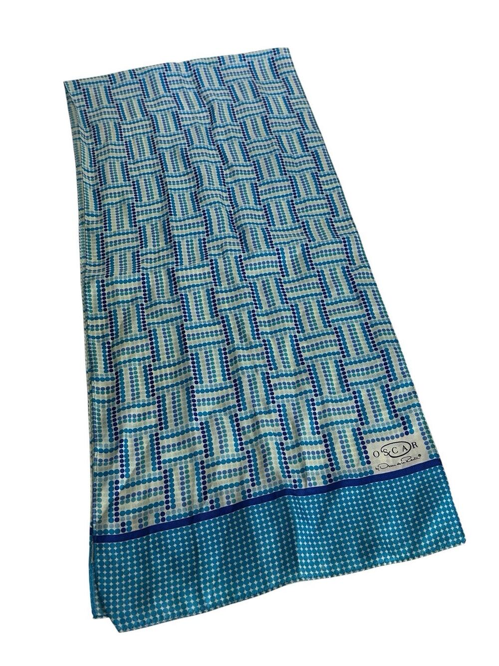 Oscar de la Renta Blue Geometric Silk Scarf Pocket Square Handkerchief twilly